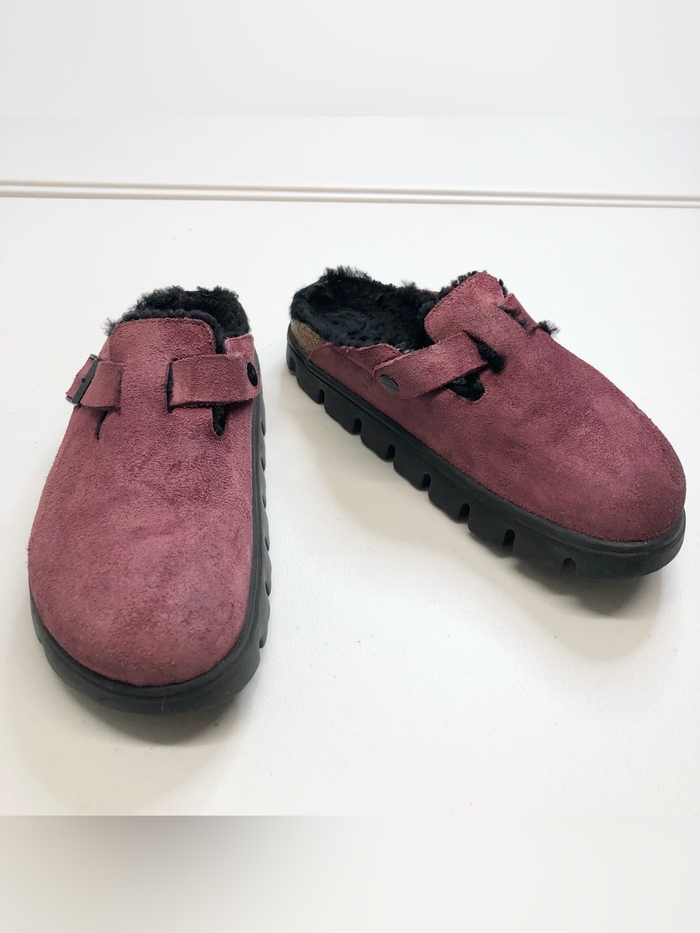 Papillio by Birkenstock Boston Pap Chunky Shearling Women's Clogs Wine 39 L8 M6